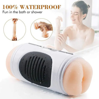 Superbuyg™2 In 1 Two Motor 12 Vibration Pussy Anus Male Masturbator